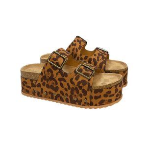 BAMBOO Leopard Print Platform Sandals